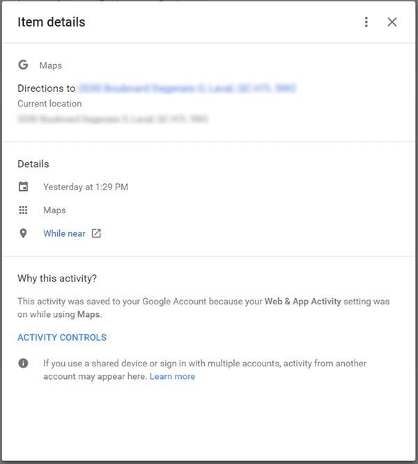 L'historique de Google Maps qui confirme mon trajet à 13h29